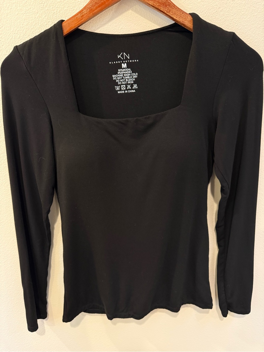 Klassy Network Black Square Neck Long Sleeve Tee with Built in Bra